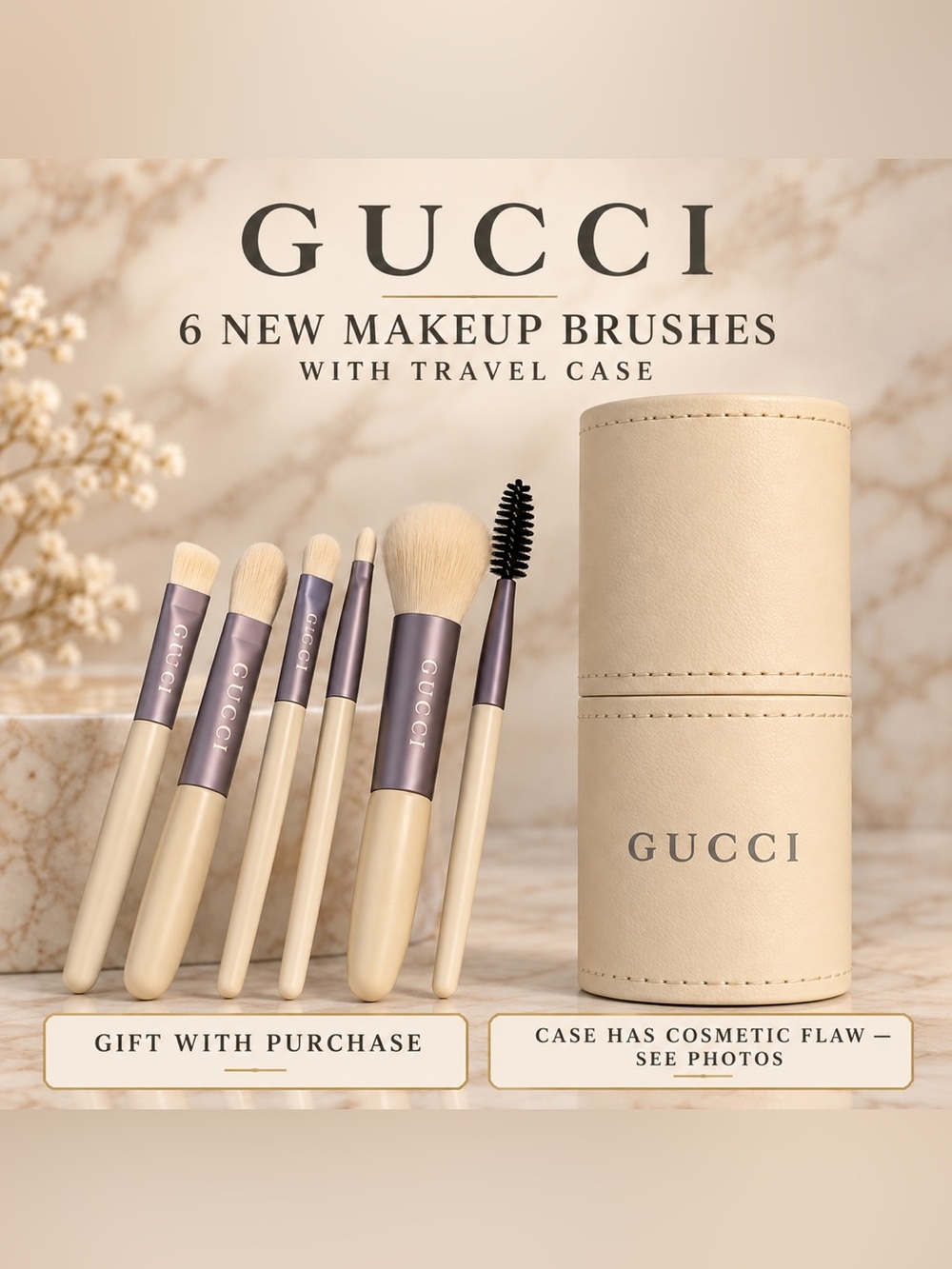 Gucci Beauty GWP 6 Makeup Brushes & Travel Case New